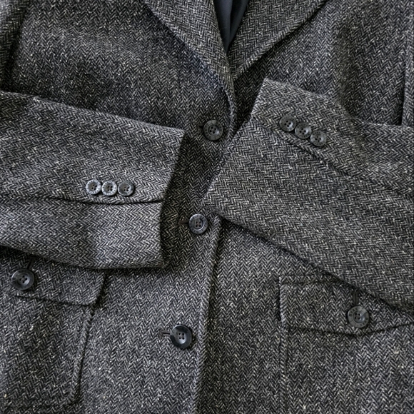 S O L D  LL Bean Dark Gray Tweed Wool Blend Tailored Blazer size L/P - Picture 12 of 15